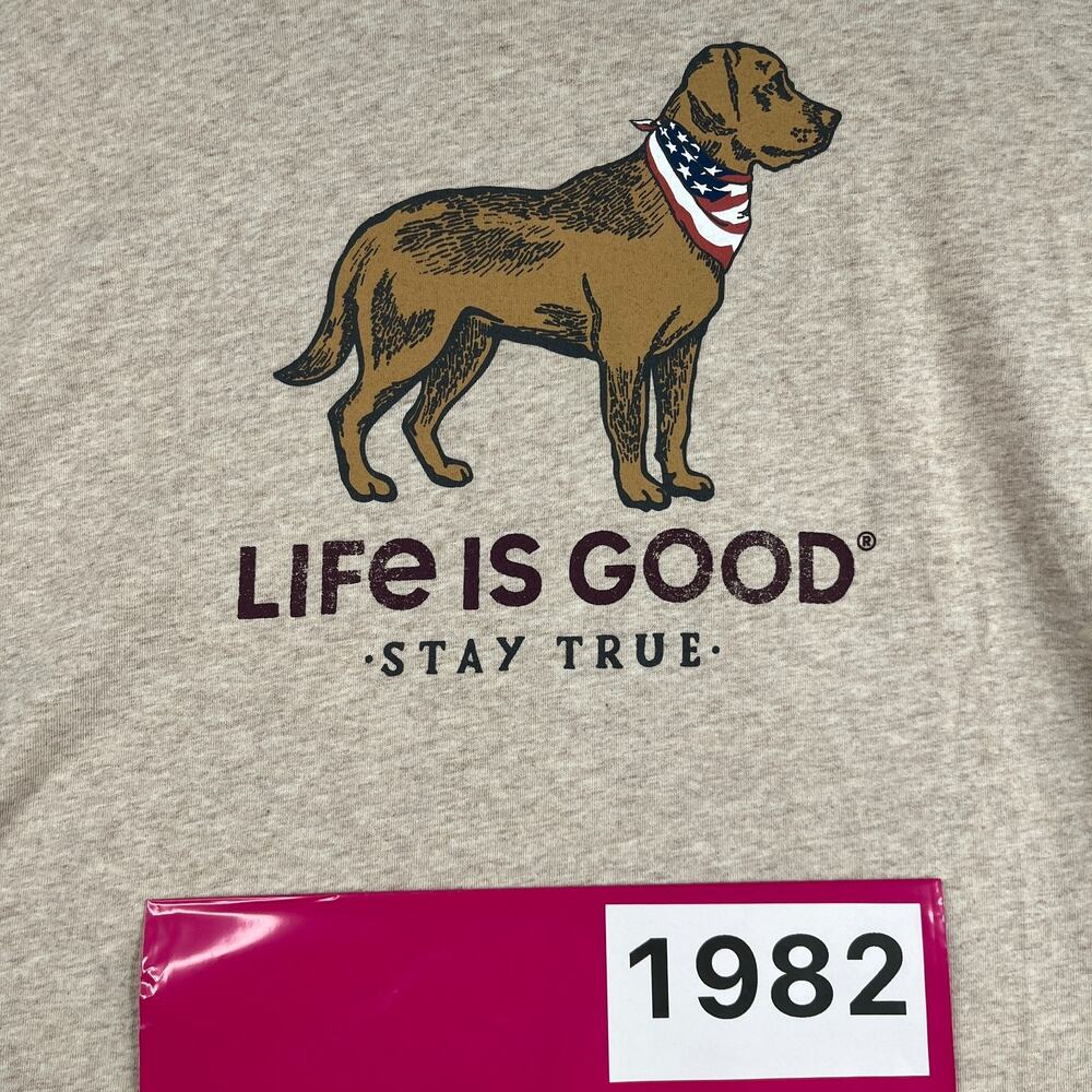 Life Is Good Crusher T Shirt Stay True Dog Graphic Print Tan Heather Mens Large